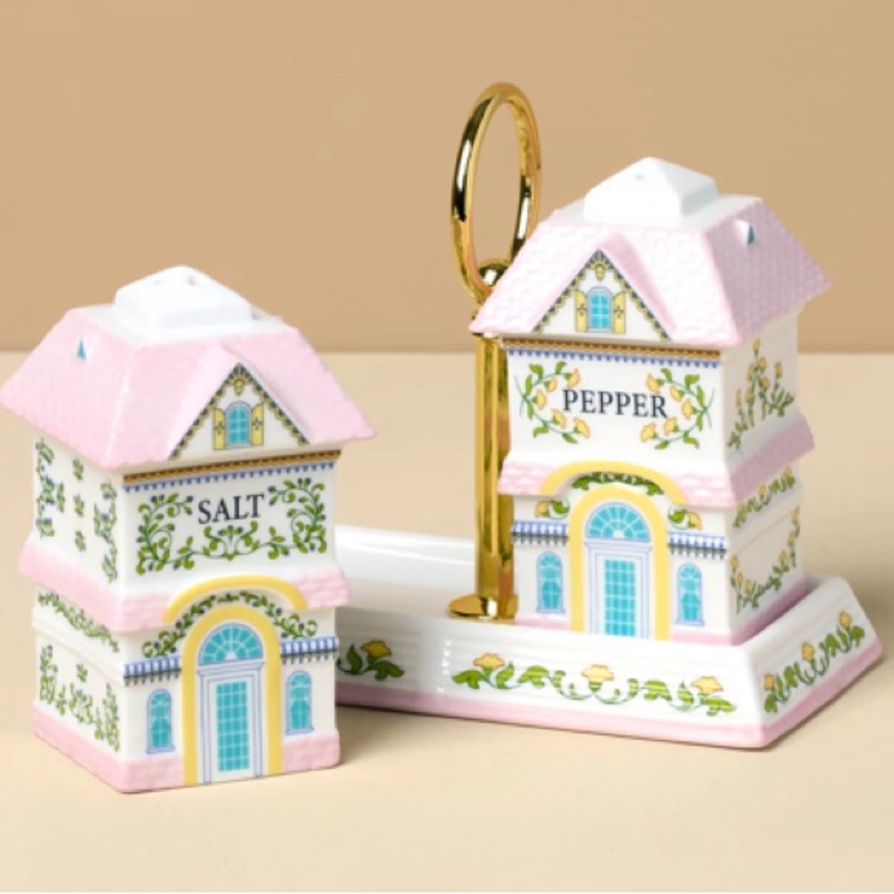 Lenox Spice Village Salt and Pepper Shakers Set with Tray Porcelain NIB NWT